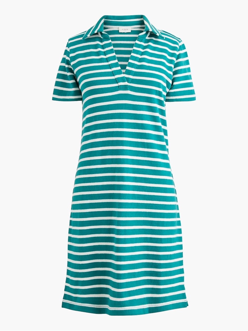 J. Crew Factory | Green Striped Knit Collared Short Sleeve Cotton Mini Dress